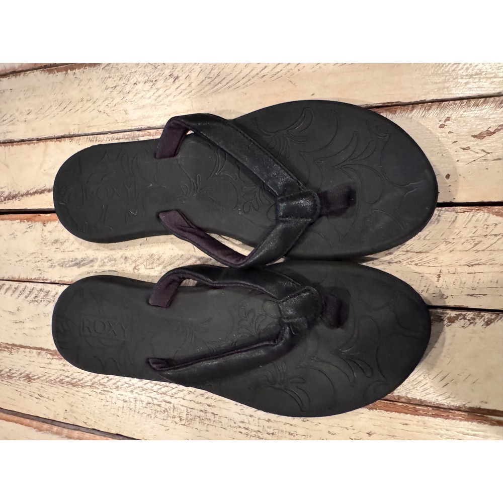 Roxy Womens Black Floral Embossed Foam Flip Flop Sandals Thong Summer Shoes